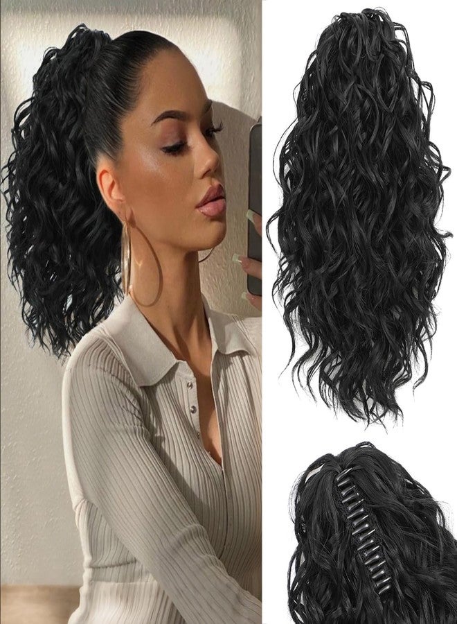 gulagula Ponytail Extension 12 Inch Curly Ponytail Claw Clip on Ponytails for Women Black Ponytail Extension Hair Piece - Image 1